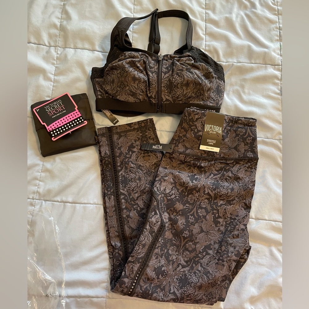 New Victoria’s Secret Sport Set with Bra, Capris, and Hair Ties